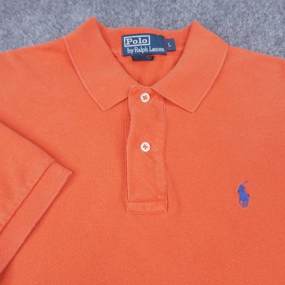 Polo Ralph Lauren Polo Shirt Mens Large Orange Short Sleeve Cotton Pique Pony
